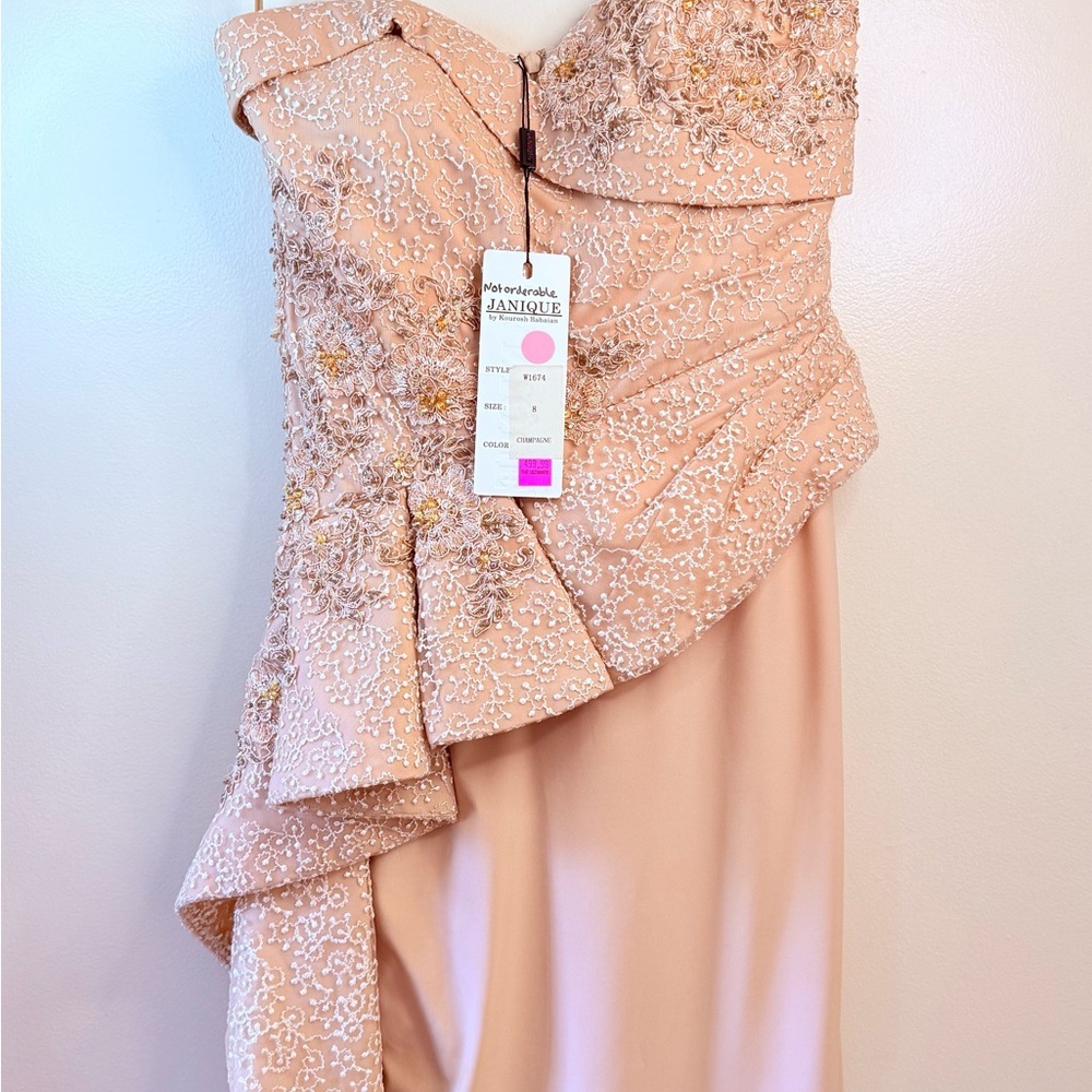 Elegant One Shoulder Lace Dress in Peach